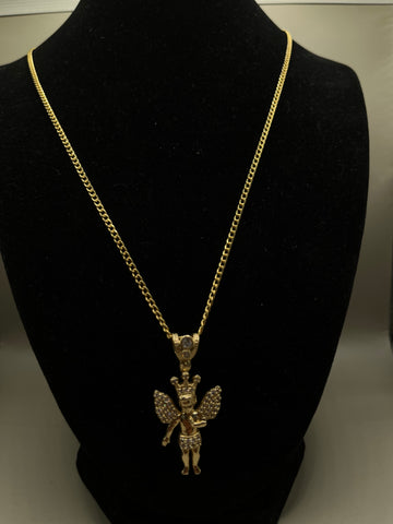 14k Cuban Chain W// Angel Pendant